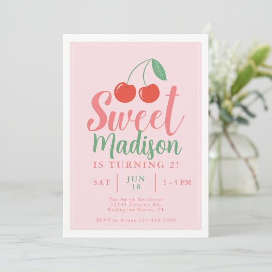 スウィートワンガール誕生日招待状さくらんぼサマー 招待状 (スタンド正面)