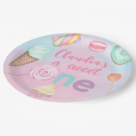 スウィートワンガール1st誕生日パーティー紙プレート。 ペーパープレート (アングル)