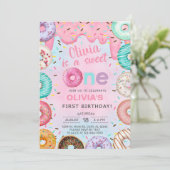 スウィートワンガール ドーナツ ファースト 1歳の誕生日招待状 招待状 (スタンド正面)