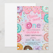 スウィートワンガール ドーナツ ファースト 1歳の誕生日招待状 招待状 (正面/裏面)