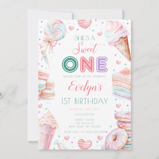 スウィートワンキャンディガール1st誕生日 招待状 (正面)