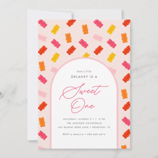 スウィートワンキャンディグミベアガールズガールズ1st誕生日 招待状 (正面)