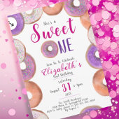 スウィートワンキュートドナッツピンクガール1st誕生日パーティー 招待状