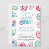 スウィートワンキュートドーナッツボーイ1歳の誕生日パーティー 招待状 (正面)