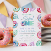 スウィートワンキュートドーナッツボーイ1歳の誕生日パーティー 招待状