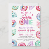 スウィートワンキュートドーナツ女の子1st誕生日パーティー 招待状 (正面)