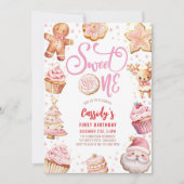 スウィートワンクリスマスクッキーガール1st誕生日パーティー 招待状 (正面)