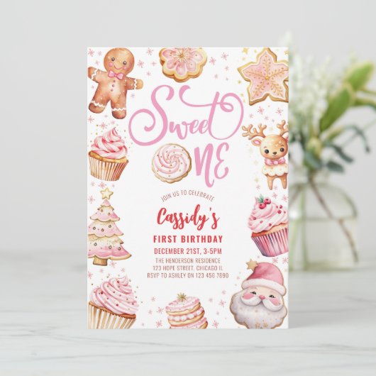 スウィートワンクリスマスクッキーガール1st誕生日パーティー 招待状 (スタンド正面)