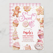 スウィートワンクリスマスクッキーガール1st誕生日パーティー 招待状 (正面/裏面)