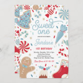 スウィートワンクリスマスクッキー1st誕生日パーティー 招待状 (正面/裏面)