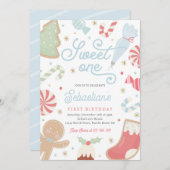 スウィートワンクリスマスクッキー1st誕生日パーティー 招待状 (正面/裏面)