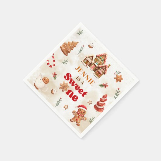 スウィートワンクリスマスジンジャーブレッドハウス1st誕生日 スタンダードカクテルナプキン (角)