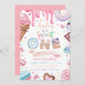 スウィートワンスイーツデザートドーナットキャンディ誕生日 招待状 (正面/裏面)