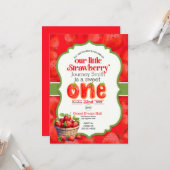 スウィートワンストロベリーの最初の誕生日の招待状 カード (正面/裏面インサイチュ)