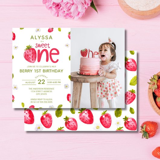 スウィートワンストロベリーフォトベリーファースト誕生日 招待状