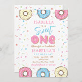 スウィートワンスプリンクルズドーナツ1st誕生日パーティー 招待状 (正面/裏面)