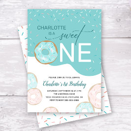 スウィートワンティール（緑がかった色）つや消しガールズ1歳の誕生日の招待 招待状