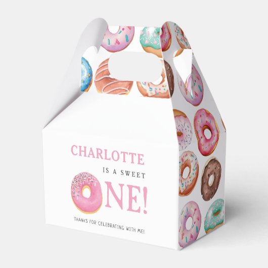 スウィートワンドナッツピンク1st誕生日パーティー フェイバーボックス (裏面サイド)