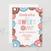 スウィートワンドーナツの最初の誕生日 インビテーションポストカード (正面/裏面)