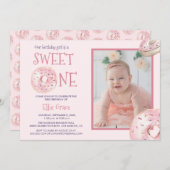 スウィートワンドーナツテーマ写真第1誕生日 招待状 (正面/裏面)