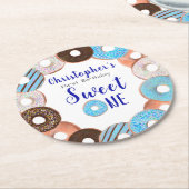 スウィートワンドーナツブルーボーイー1st誕生日パーティー ラウンドペーパーコースター (アングル)