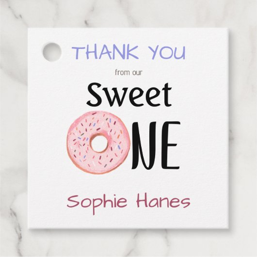 スウィートワンドーナツ女の子の最初の誕生日ありがとう フェイバータグ (正面)