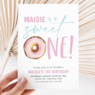 スウィートワンドーナツ女の子1st誕生日パーティー 招待状