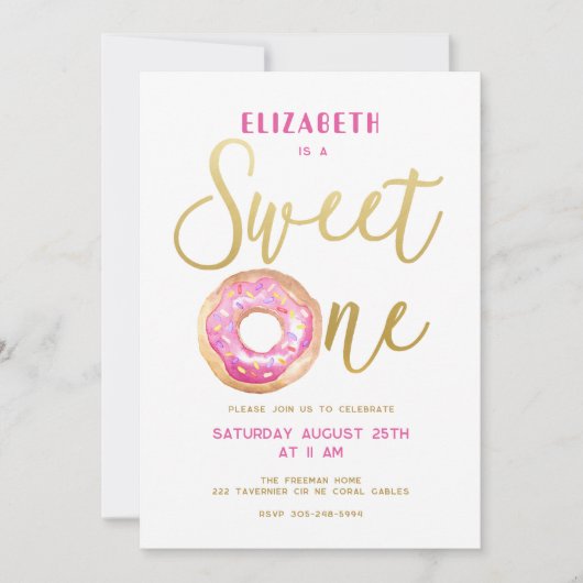 スウィートワンドーナツ振りかける女の子1st誕生日 招待状 (正面)