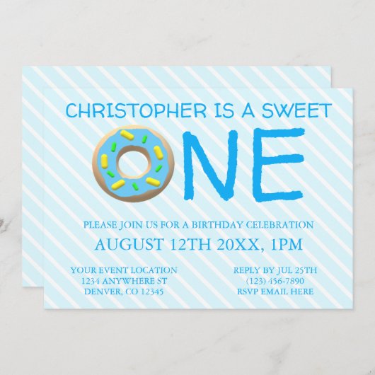 スウィートワンドーナツ男の子1歳の誕生日 招待状 (正面/裏面)