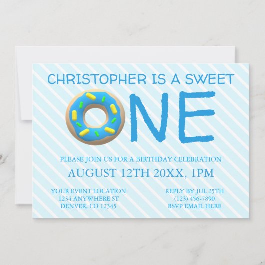スウィートワンドーナツ男の子1歳の誕生日 招待状 (正面)