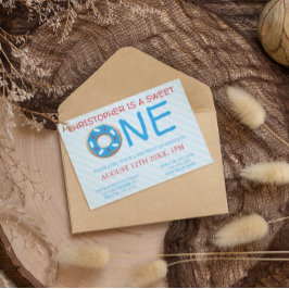 スウィートワンドーナツ男の子1歳の誕生日 招待状