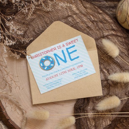 スウィートワンドーナツ男の子1歳の誕生日 招待状