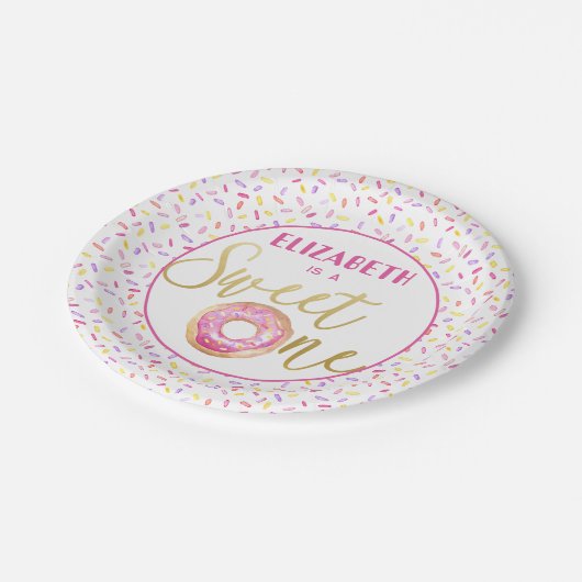 スウィートワンドーナツ誕生日ピンクスプリンクル ペーパープレート (アングル)