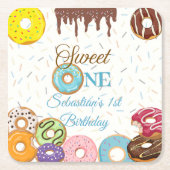 スウィートワンドーナツ誕生日 | 誕生日パーティー スクエアペーパーコースター (正面)
