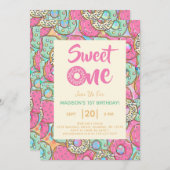 スウィートワンドーナツ1st誕生日パーティの招待状 招待状 (正面/裏面)
