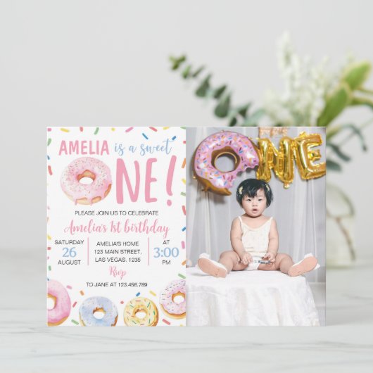 スウィートワンドーナツ1st誕生日招待状 招待状 (スタンド正面)