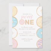 スウィートワンパステルドーナスファースト誕生日パーティインビタ 招待状 (正面)