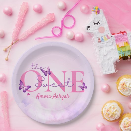 スウィートワンパステルバタフライ1st誕生日 ペーパープレート (パーティー)