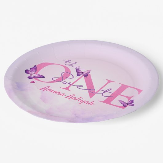 スウィートワンパステルバタフライ1st誕生日 ペーパープレート (アングル)