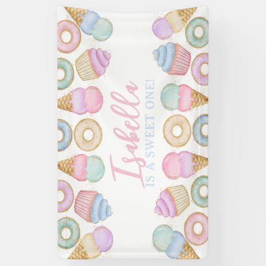 スウィートワンパステル1st誕生日パーティー背景 横断幕 (縦)