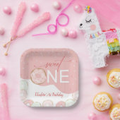 スウィートワンピンクつや消しガールズファースト誕生日 ペーパープレート (パーティー)