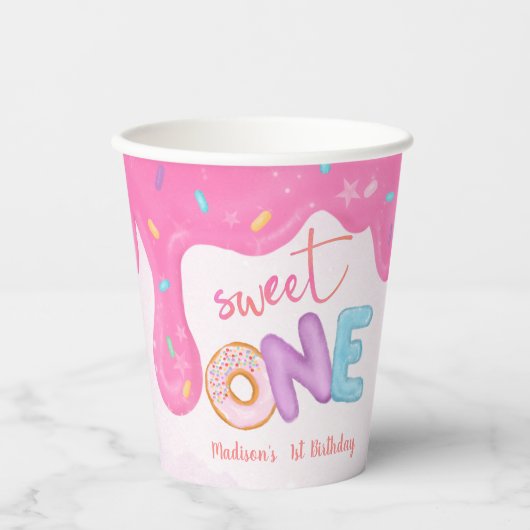 スウィートワンピンクつや消しガールズファースト誕生日 紙コップ (正面)