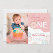 スウィートワンピンクつや消しフォトガールの誕生日 招待状 (正面)