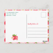 スウィートワンピンクイチゴキュート1歳誕生日パーティー ポストカード (裏面)