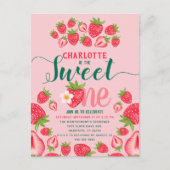 スウィートワンピンクイチゴ1歳誕生日お知らせ ポストカード (正面)