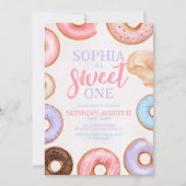スウィートワンピンクウォーターカラードーナツ1st誕生日 招待状 (正面)