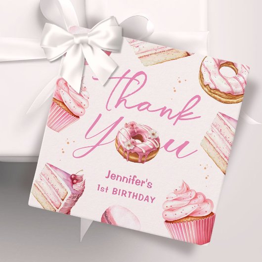 スウィートワンピンクキュートドーナツ女の子1st誕生日パーティー フェイバータグ