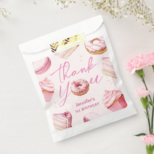 スウィートワンピンクキュートドーナツ女の子1st誕生日パーティー フェイバーバッグ (封をした状態)