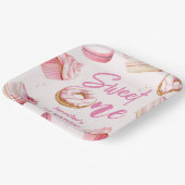 スウィートワンピンクキュートドーナツ女の子1st誕生日パーティー ペーパープレート (傾斜あり)