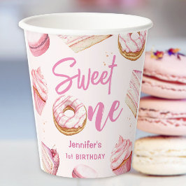 スウィートワンピンクキュートドーナツ女の子1st誕生日パーティー 紙コップ